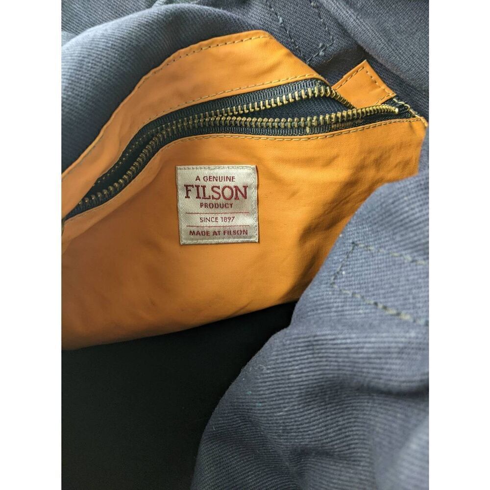 Filson Vintage Two Tone Tote Bag Canvas Green Navy w Pockets **Distressed Stains - Picture 6 of 16
